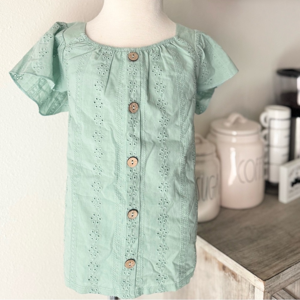 Mint Green Eyelet Girls Blouse